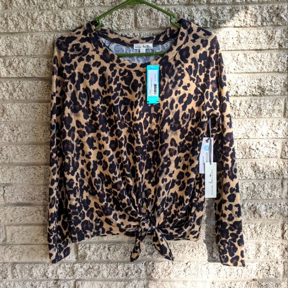 Leopard Print Front Tie Knit Top - Stitch Fix